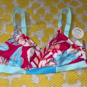 NWT- Decree Floral Bikini Top- L